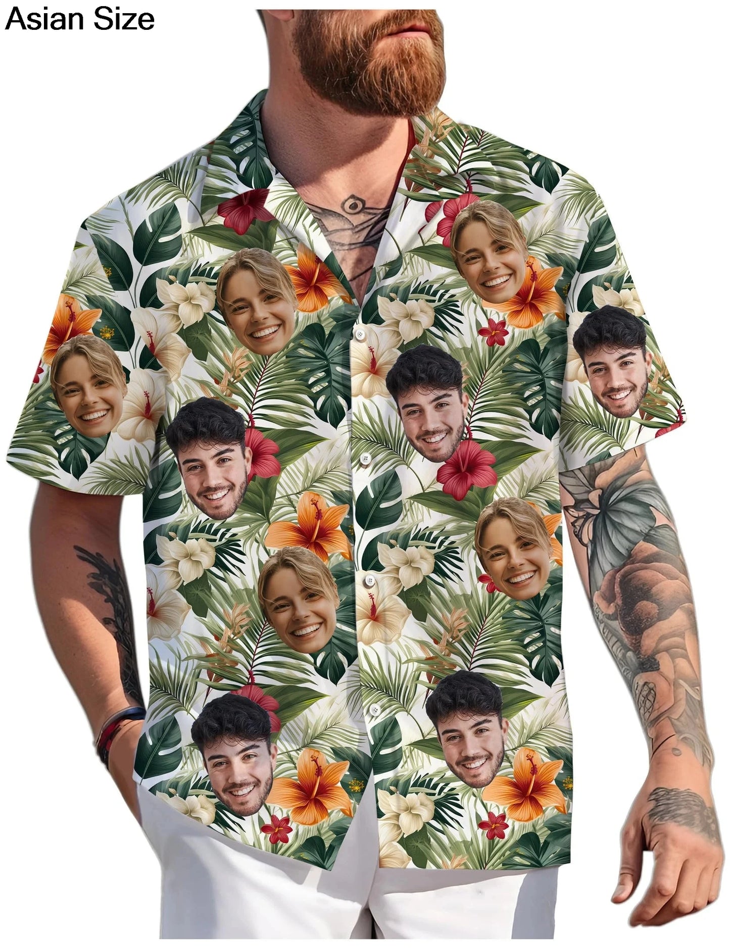 Custom Hawaiian shirts for women by Ansoff, featuring fun face prints, perfect for beachwear, couples, and personalized Hawaiian gift.