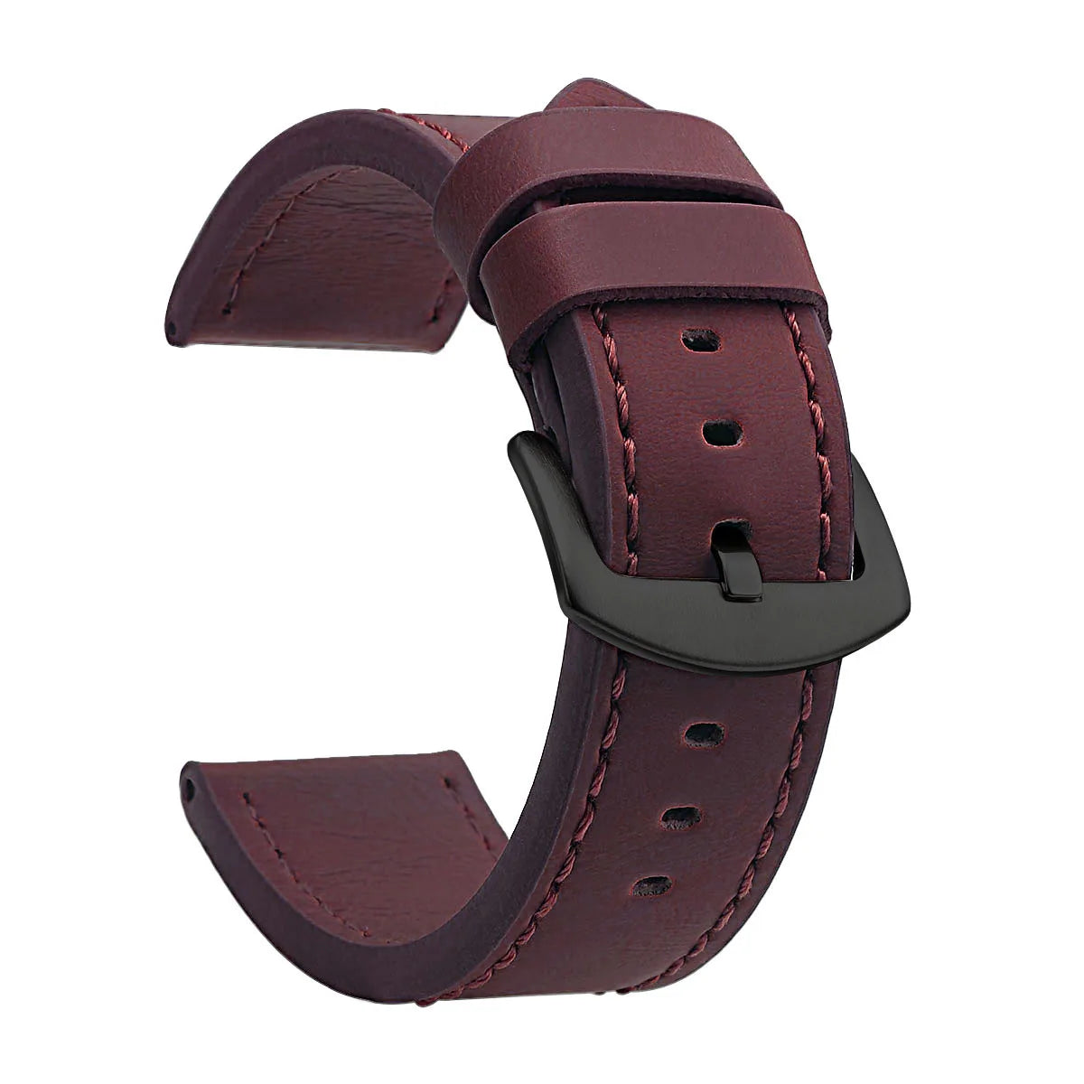 Ansoff SAMCO sport vintage leather watch band with stainless steel buckle, available in 18mm to 24mm sizes, on a watch.