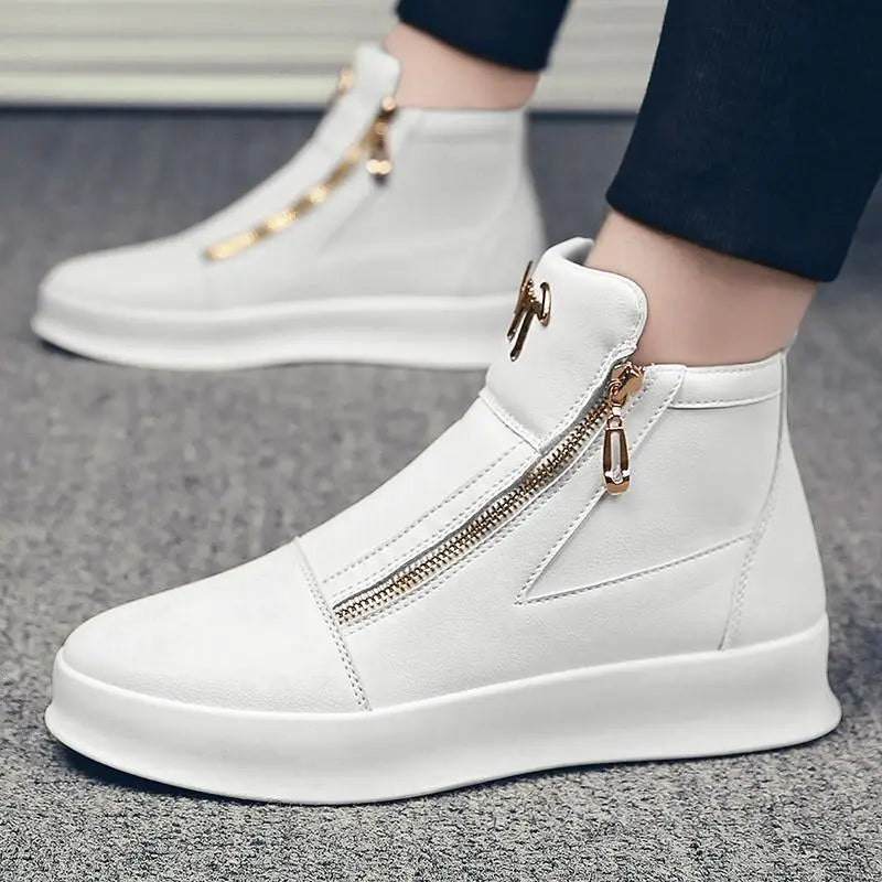 High Top Casual Shoes for Men Brand Ankle Boots Fashion White Men Skateboard Shoes Luxury Platform Sport Shoes Leather Men Boots - Acros
