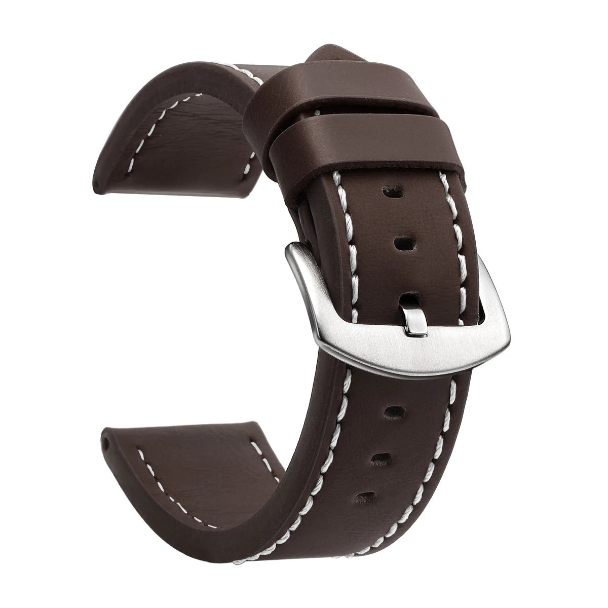 Ansoff SAMCO leather sport watch band with stainless steel buckle, available in 18mm to 24mm sizes, vintage style.