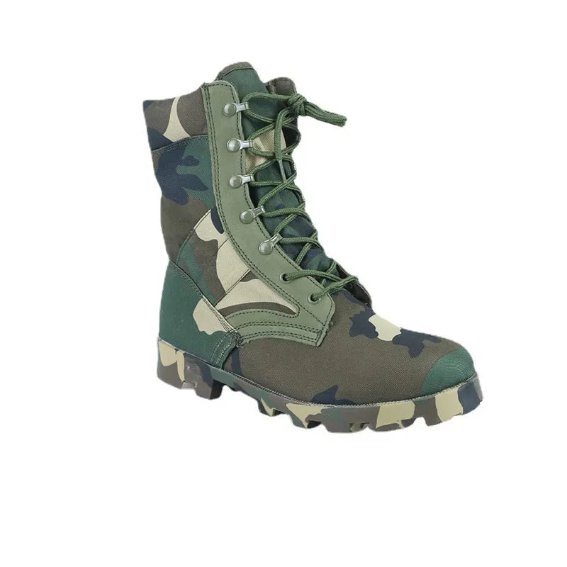 Ansoff men's high top military combat boots with rugged tan design, featuring slip-resistant soles and tactical outdoor hiking style.