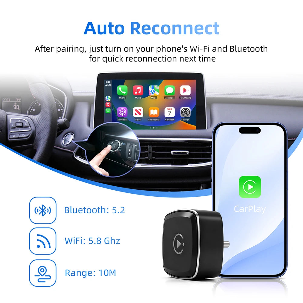 NEW 2in1 Wireless CarPlay AI Mini Android Auto Box Plug&Play Automatic Connection Compatible with 99% of Cars For Car Radio - Acros