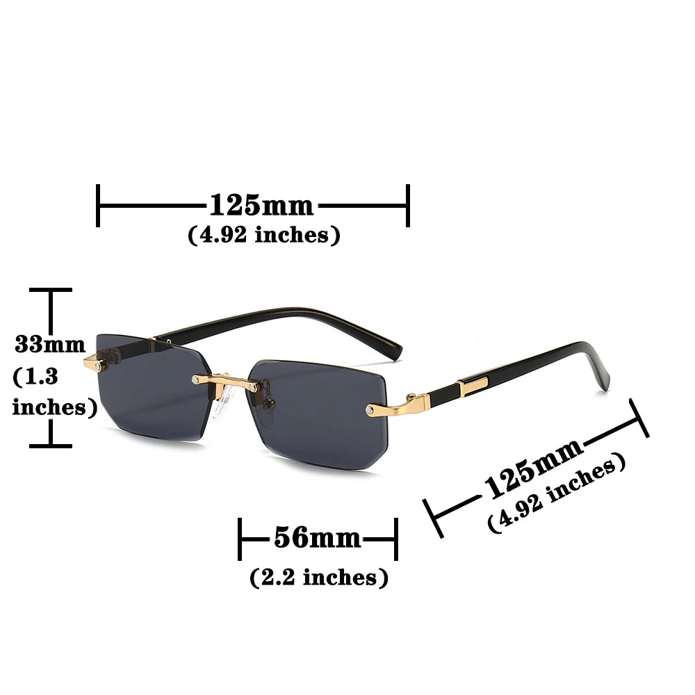 Rimless Sunglasses Rectangle Fashion Popular Women Men Shades Small Square Sun Glasses For Female Male Summer Traveling Oculos - Acros