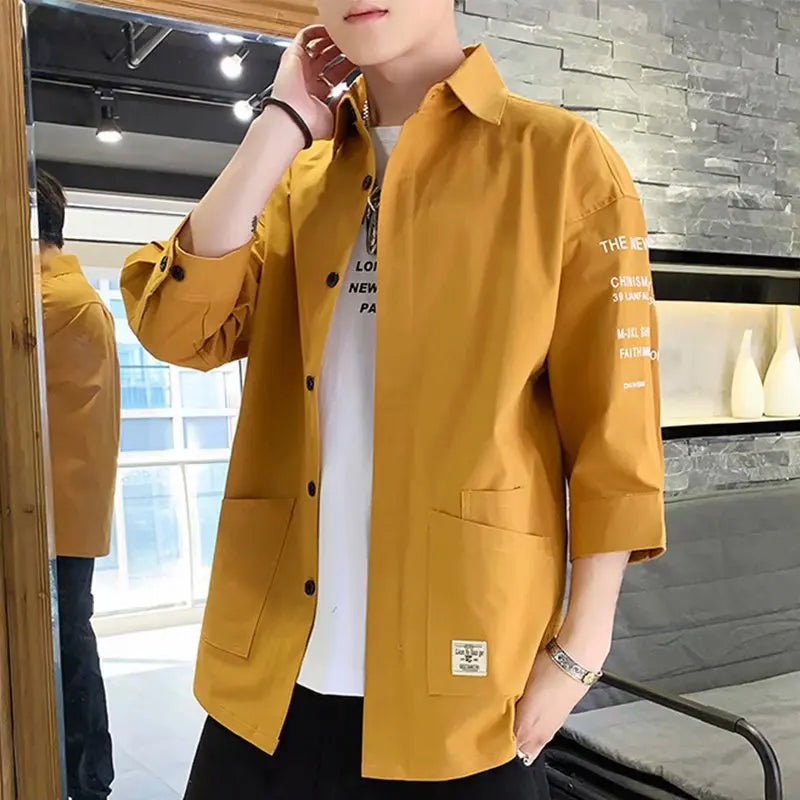 Ansoff men's fashion streetwear shirt featuring a stylish Japanese Harajuku Korean summer design, perfect for teens and college students.