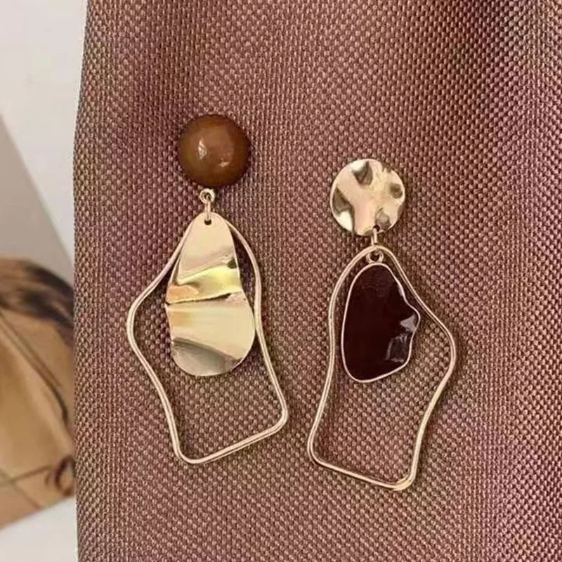 Vintage Geometry Irregular Eardrop Personality Asymmetry Dripping Oil Earrings for Women Fashion Daily Commuting Jewelry Gifts - Acros