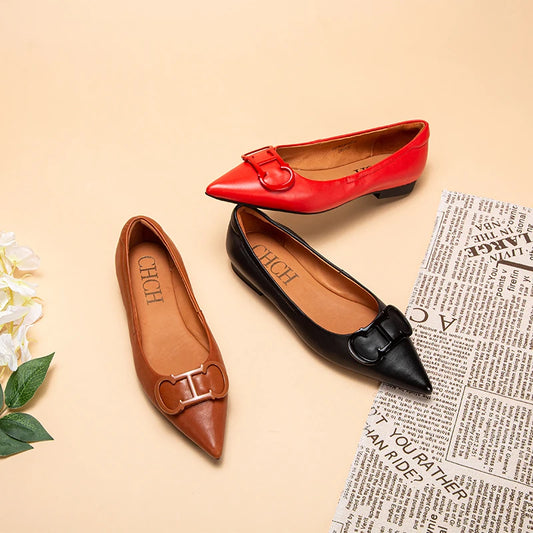 Ansoff women's pointed toe flat shoes with a simple design, comfortable fit, solid color, perfect for casual and vintage-inspired outfits.