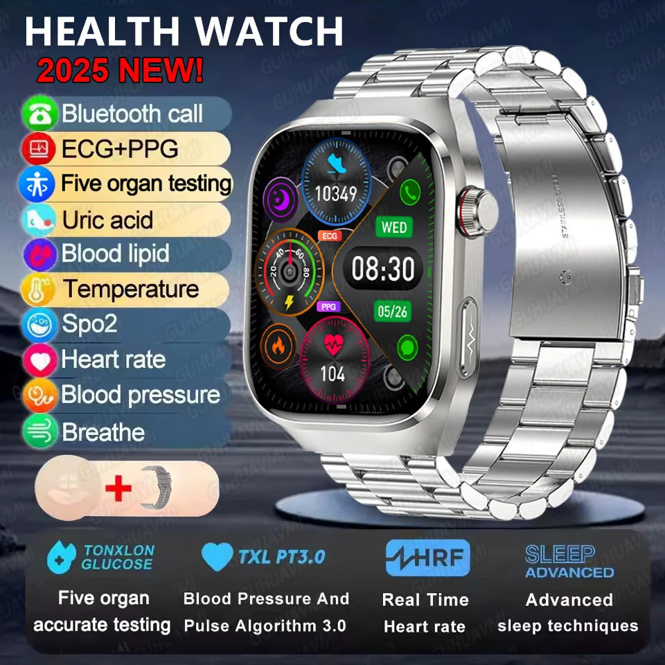 Ansoff 2025 Micro Physical Examination Smart Watch for men showing a digital display with health metrics and Bluetooth connectivity.