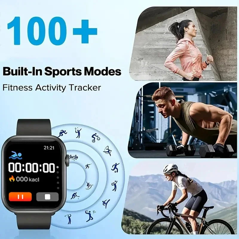 Ansoff 2025 smart smartwatch for men and women with 1.73-inch screen, Bluetooth calling, blood oxygen, and pressure monitoring.