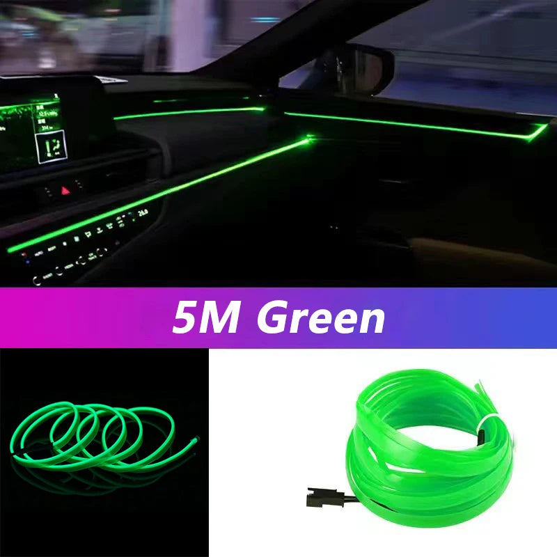 5M Car Interior Led Strip Light Neon EL Wiring Decorative Lamp For Auto DIY Flexible Ambient Light USB Party Atmosphere Diode - Acros