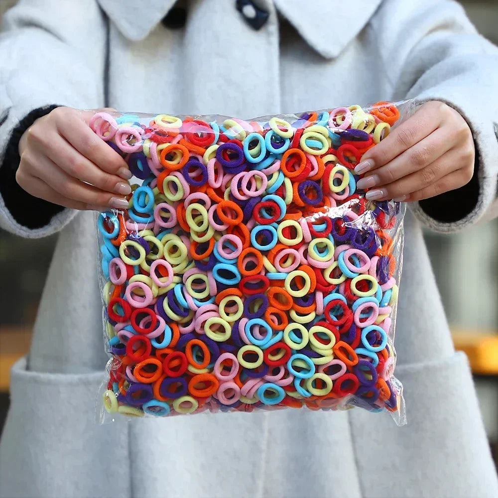 50Pcs/bag Colorful Basic Nylon Ealstic Hair Ties for Girls Ponytail Hold Scrunchie Rubber Band Kid Fashion Hair Accessories - Acros