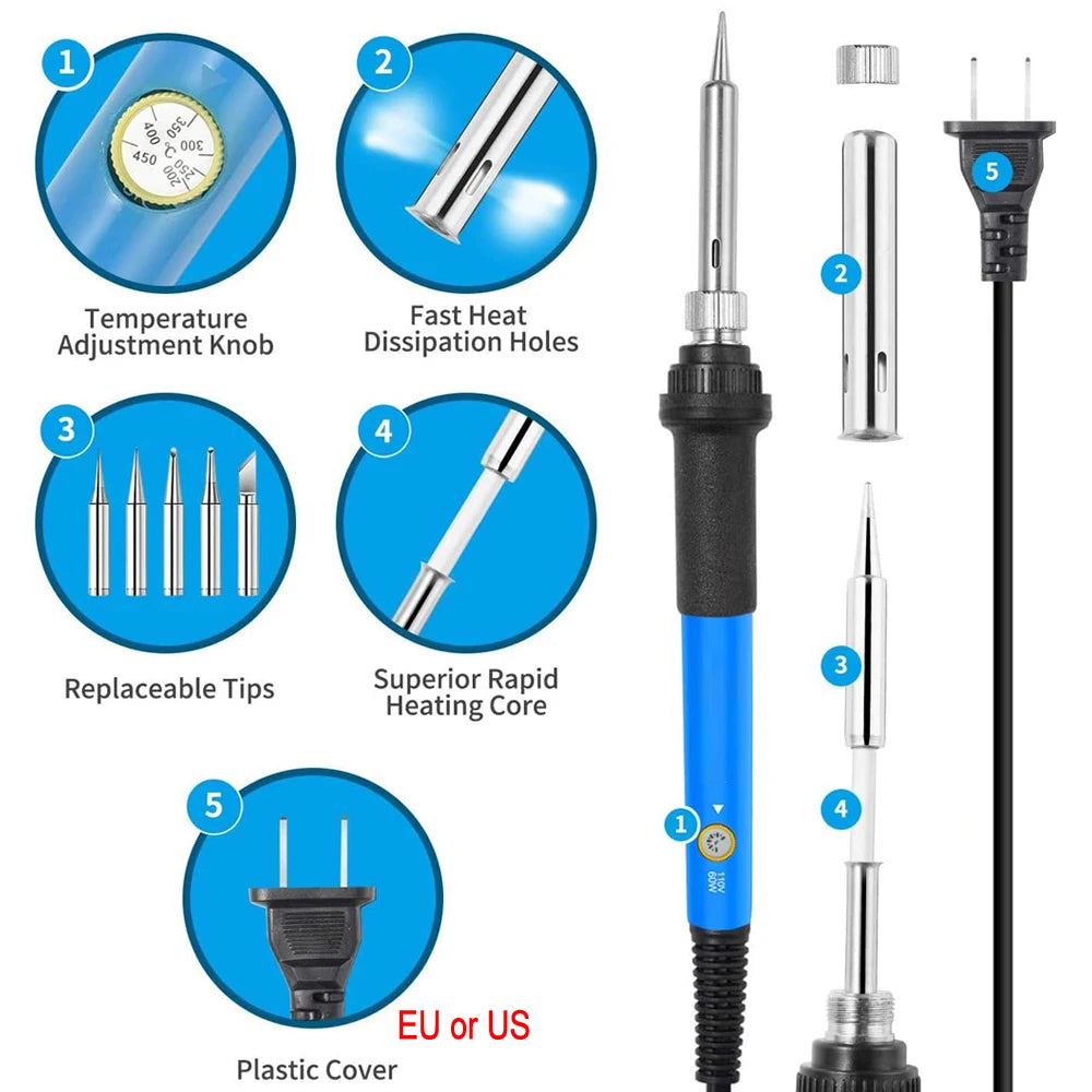 2026 Electric Soldering Iron Kits (SKU:10-IN-1)(16-IN-1)(20-IN-1) 60W Adjustable Temperature Replaceable Soldering Iron Welding - Acros