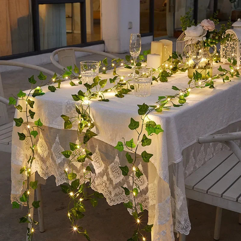 Flower Green Leaf String Lights Artificial Vine Fairy Lights Battery Powered Christmas Tree Garland Light for Weeding Home Decor - Acros