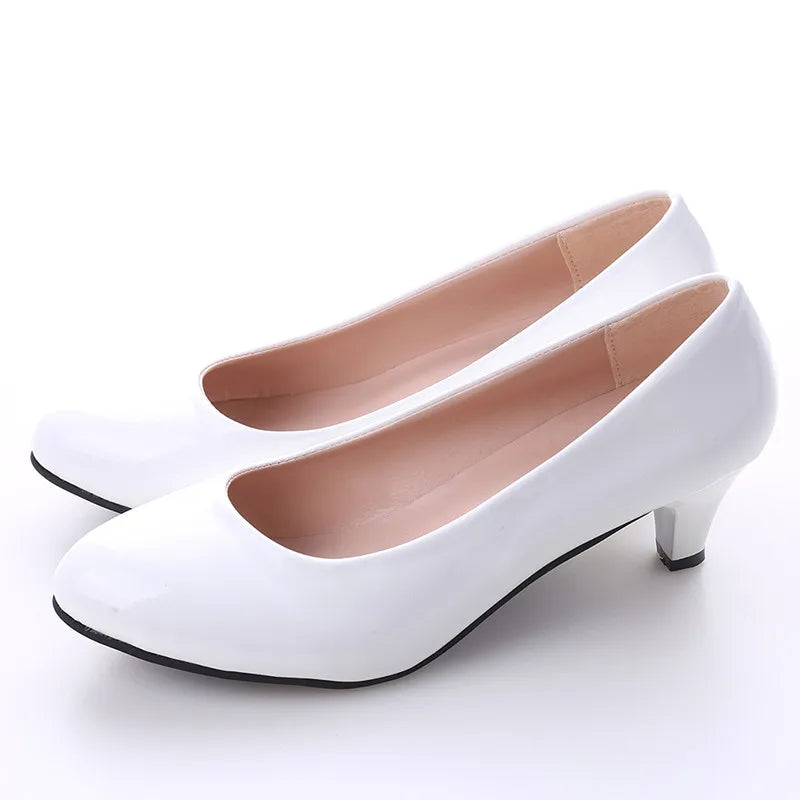Shoes Ladies Pumps Medium Heel Nude Sexy High Heels Weeding Shoes Women Office Work White Pumps Party Shoes - Acros