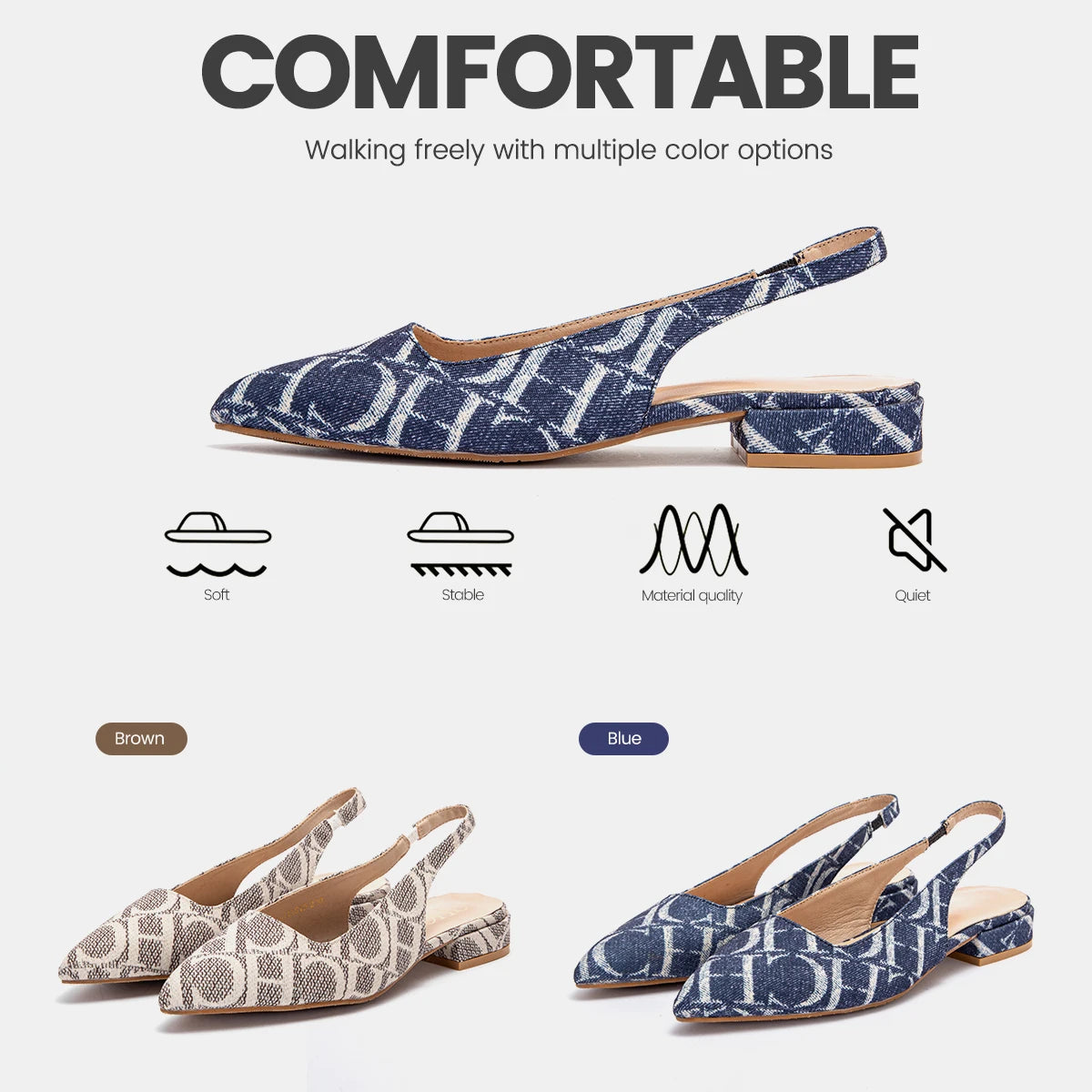 Classic Style Fashion Women's Heeled Single Shoes Wear Comfortable Letter Print Design Retro Versatile - Acros