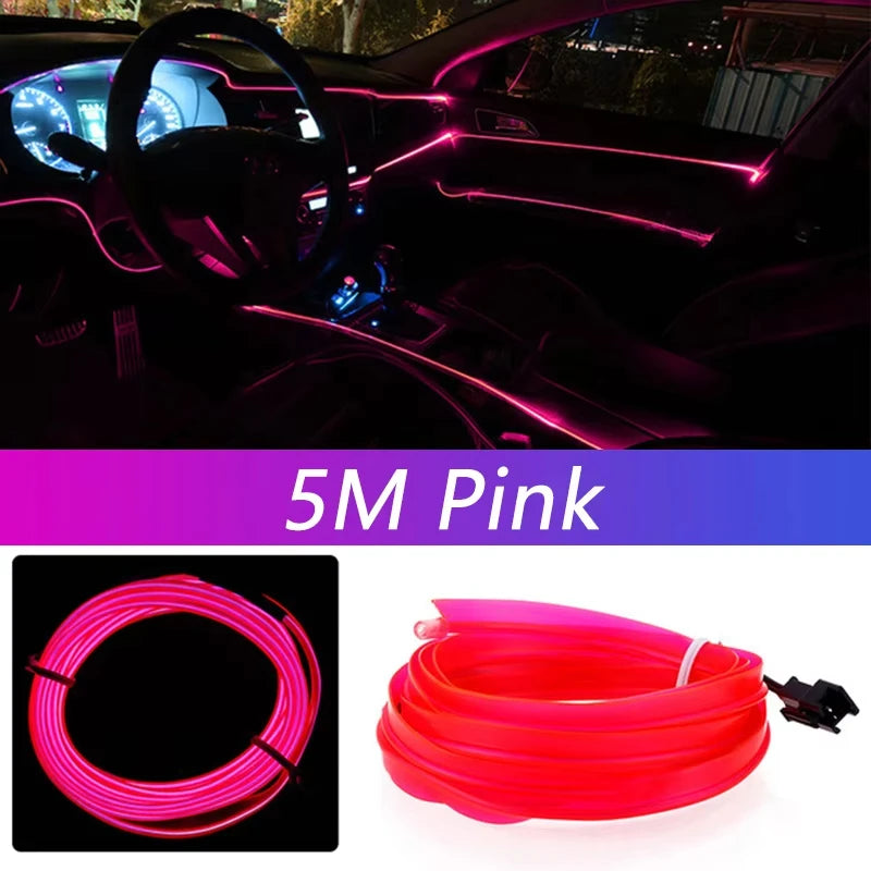 5M Car Interior Led Strip Light Neon EL Wiring Decorative Lamp For Auto DIY Flexible Ambient Light USB Party Atmosphere Diode - Acros