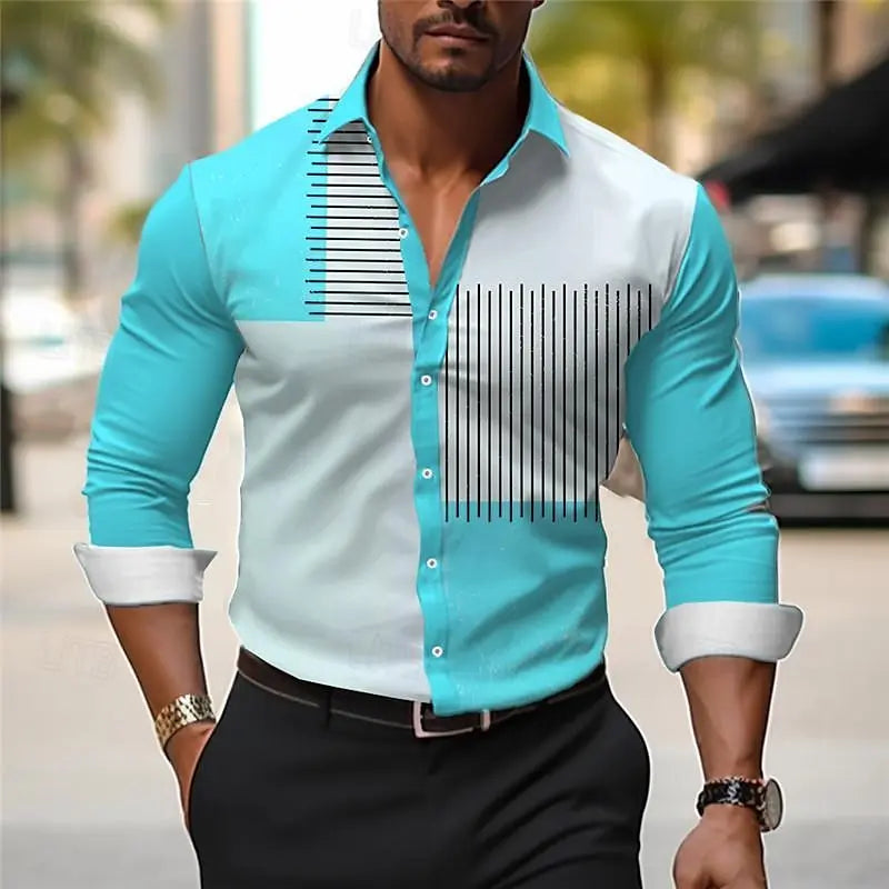 Men's striped business casual shirt by Ansoff, long-sleeved, comfortable, stylish button-up top for spring and summer work wear.