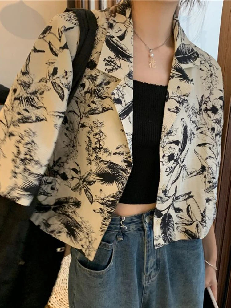 Women’s vintage French-style printed shirt by Ansoff, cozy and stylish with a simple summer design for daily casual wear.