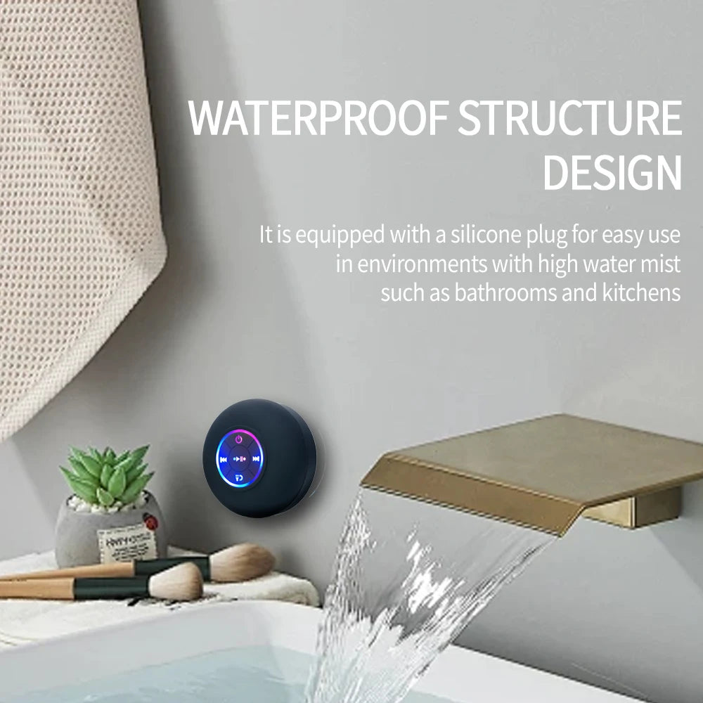 Portable Wireless Bluetooth Speaker LED Light IPX4 Waterproof Loudspeaker Outdoor Bathroom Large Suction Cup Stereo Sound Box - Acros