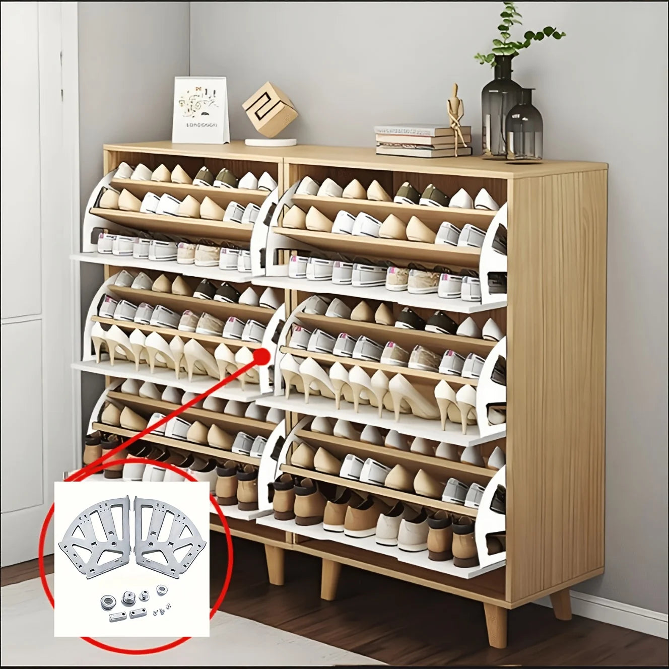Ansoff 3-Tier Shoe Rack Accessory with thick iron structure and hidden foldable shelf for organized shoe storage.