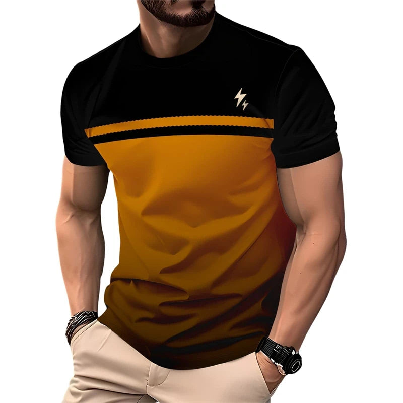 Ansoff men's striped casual T-shirt featuring 3D printed design, crewneck, suitable for summer streetwear and daily wear.