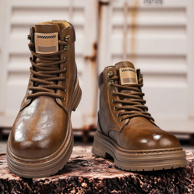 Ansoff 2026 high-top work and motorcycle boots with thick soles, casual leather design, British style, versatile for everyday wear