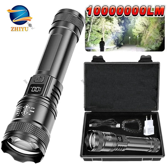 Rechargeable LED Flashlight Zoomable Torch with LCD Display 3 Modes Waterproof High Power Hand Light Outdoor Wilderness Camping - Acros