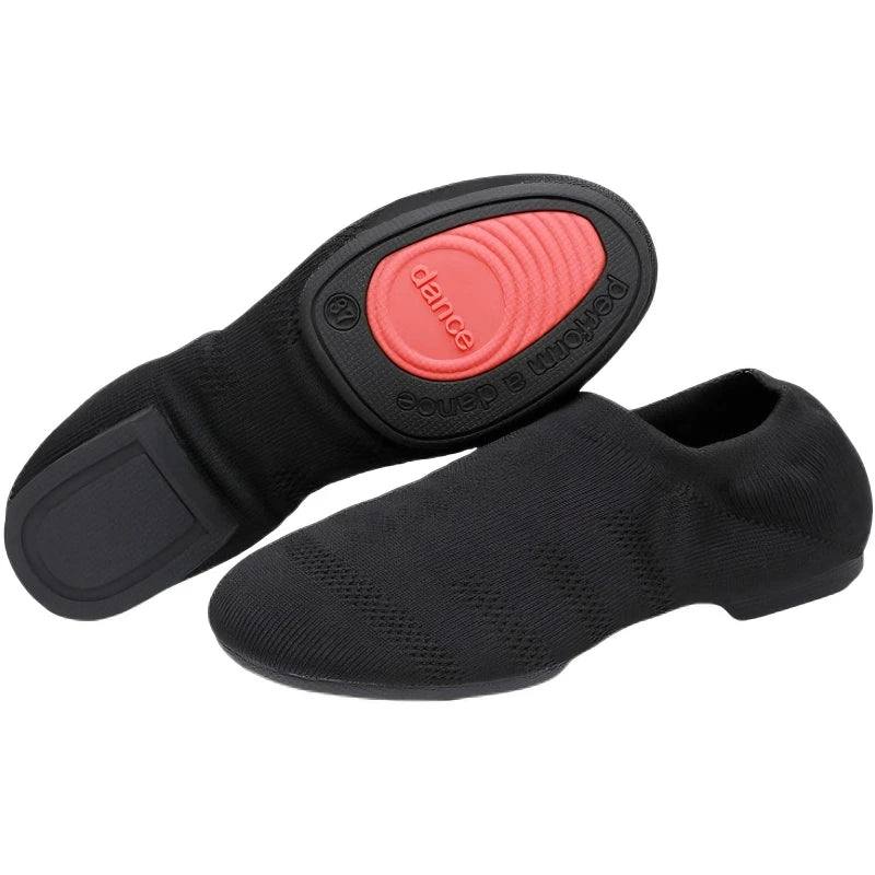 Ansoff women's knitted dance shoes with soft soles, low heels, suitable for Latin, ballet, jazz, and ballroom dance training.