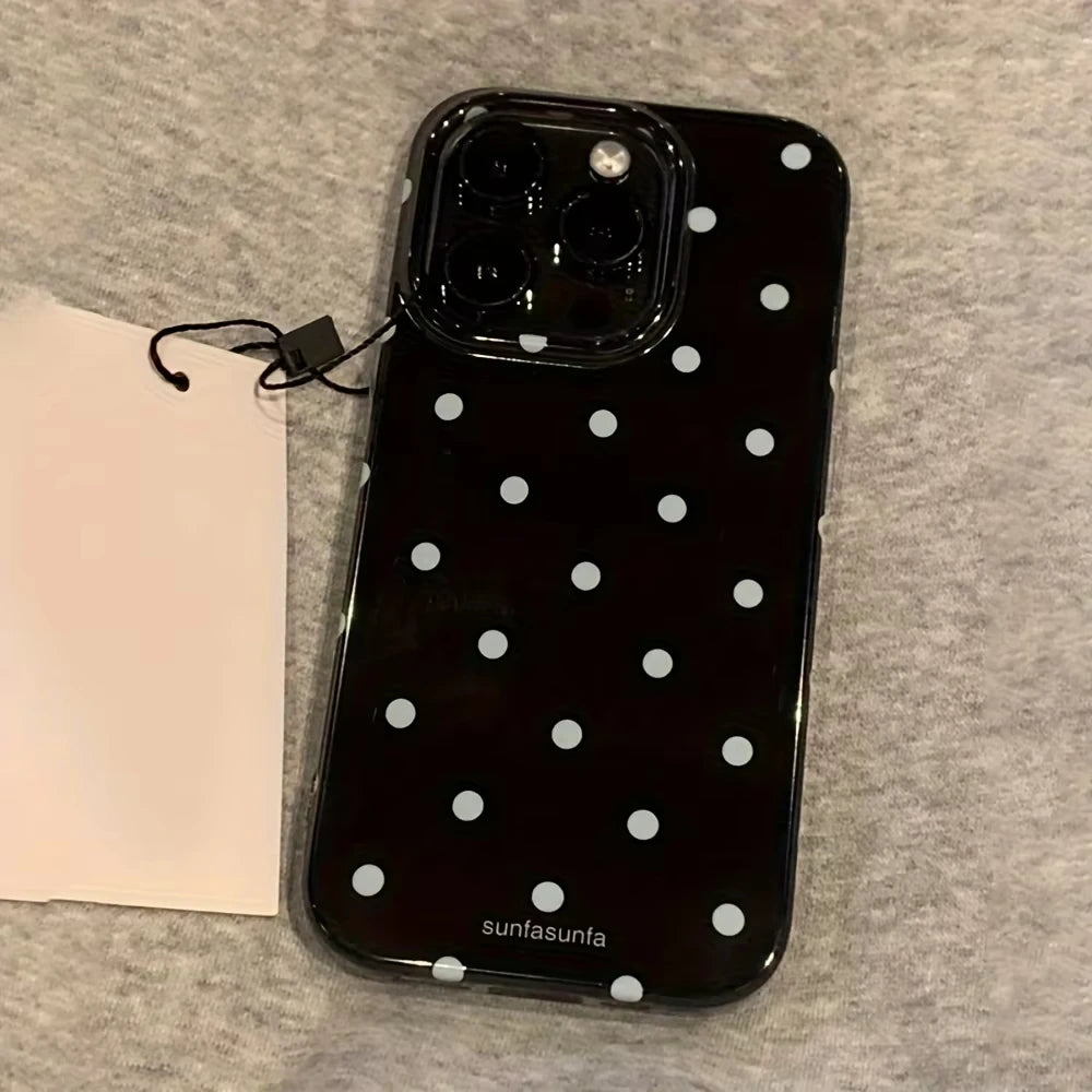 Minimalist Black White Polka Dot Phone Case For iPhone 17 Air 16 Pro Max 15 14 Plus 13 12 Mini 11 Shockproof Silicone Back Cover - Acros
