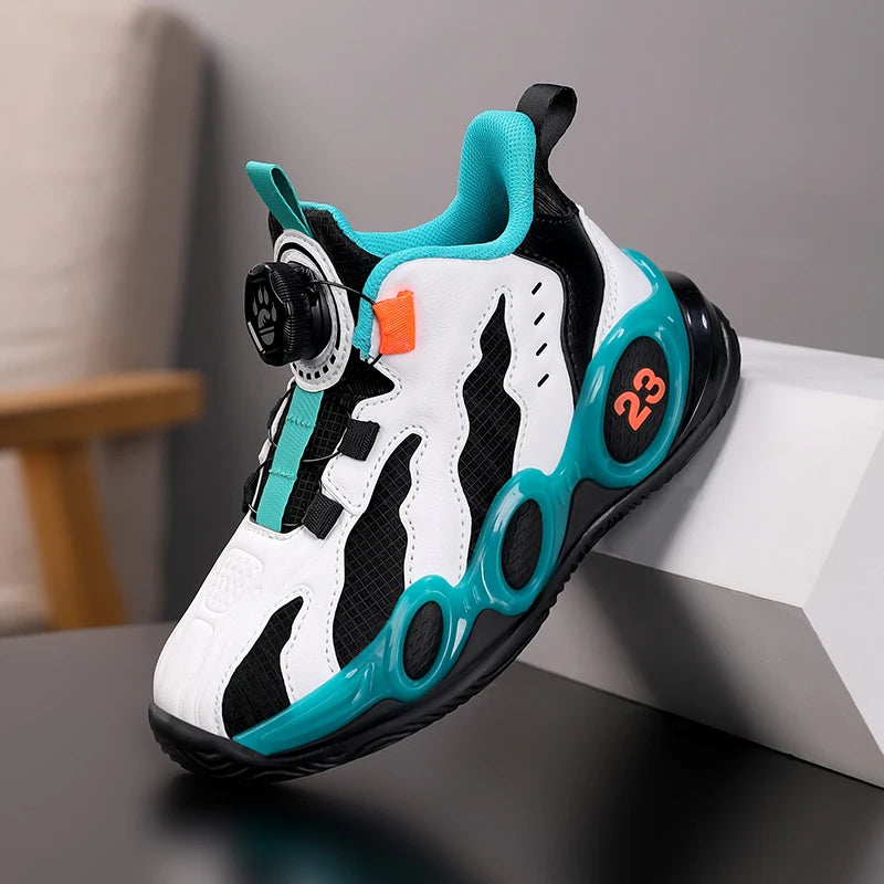 Ansoff kids' high-top basketball shoes with PU leather, casual sports shoes for boys and girls, comfortable gym trainers.