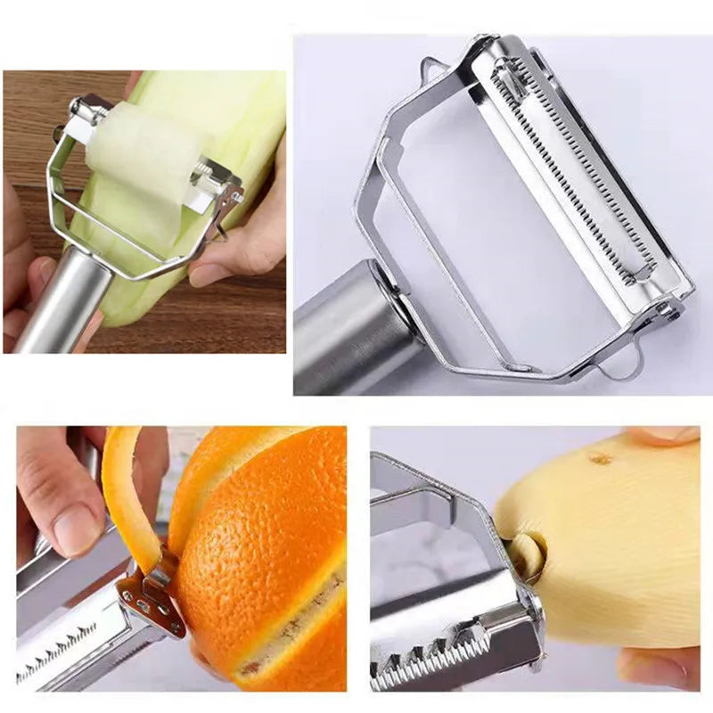 Ansoff stainless steel double-head vegetable peeler with ergonomic handle, designed for peeling fruits and vegetables efficiently.