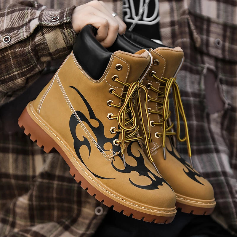 Ansoff men's high-quality leather motorcycle ankle boots with British style, unisex design, featuring rugged construction and stylish details.