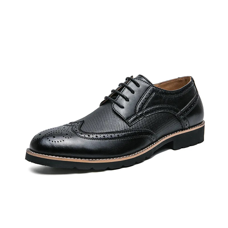 Ansoff men's handmade Oxford wingtip leather brogue dress shoes in classic calfskin, formal business footwear with detailed stitching.