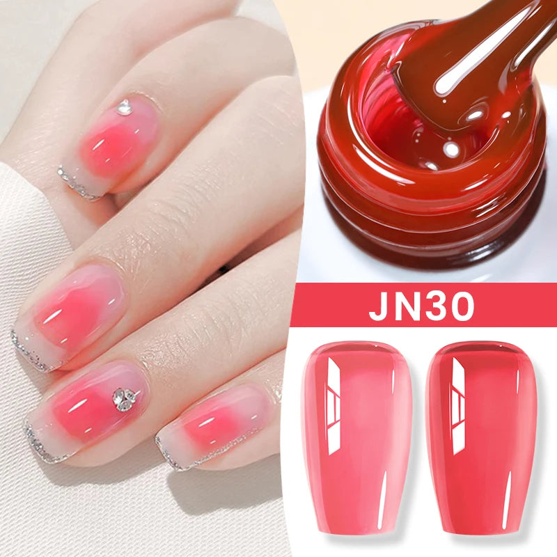 BORN PRETTY Jelly Nude Gel Nail Polish 10ml Light Pink Peach Translucent Color UV Light Cure Gel Varnish Nail Art DIY at Home - Acros