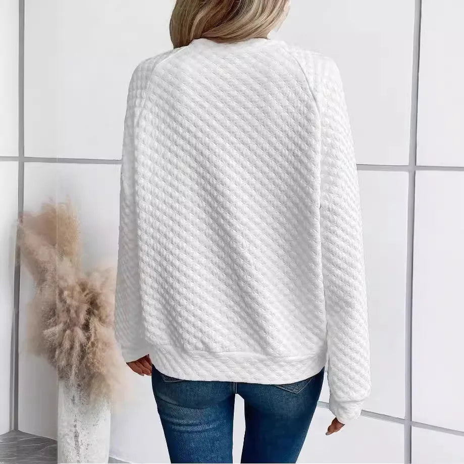 Women Sweatshirt 2025 Spring Autumn Latest Fashion Solid Color Deep V-Neck Pullover Long Sleeved Casual Hoodie Loose Sporty Top - Acros