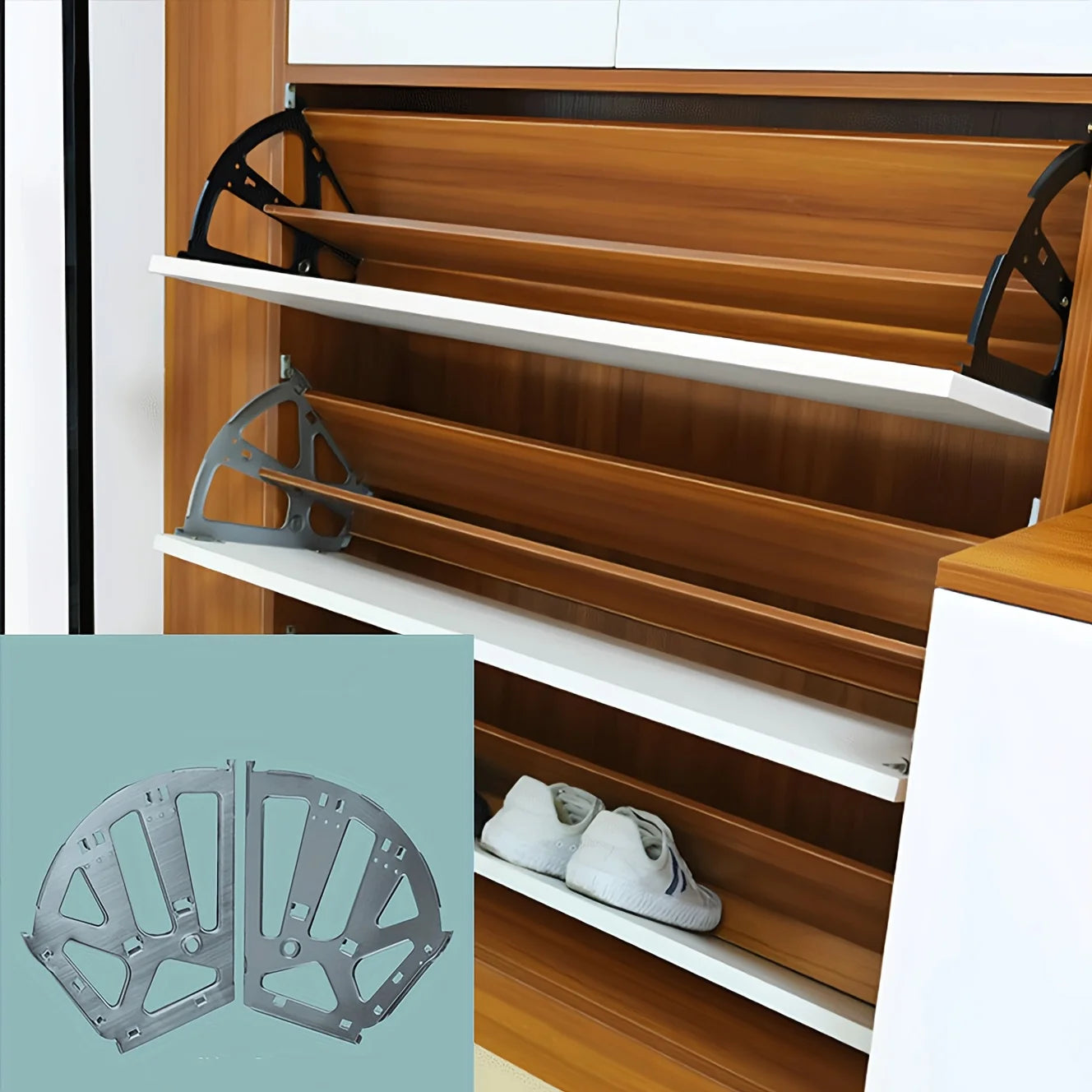 Ansoff 3-tier shoe rack connector with thickened iron frame and hidden foldable shelf for organized shoe storage.