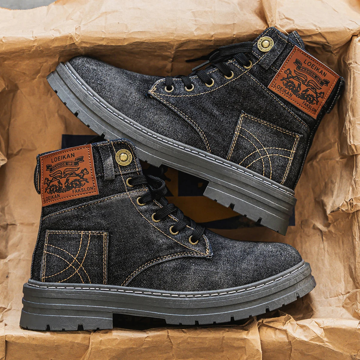 Men's Ansoff canvas denim climbing boots with breathable fabric, stylish casual design, ideal for outdoor and versatile footwear.