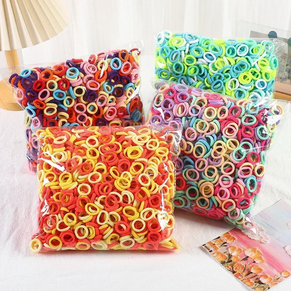 50Pcs/bag Colorful Basic Nylon Ealstic Hair Ties for Girls Ponytail Hold Scrunchie Rubber Band Kid Fashion Hair Accessories - Acros