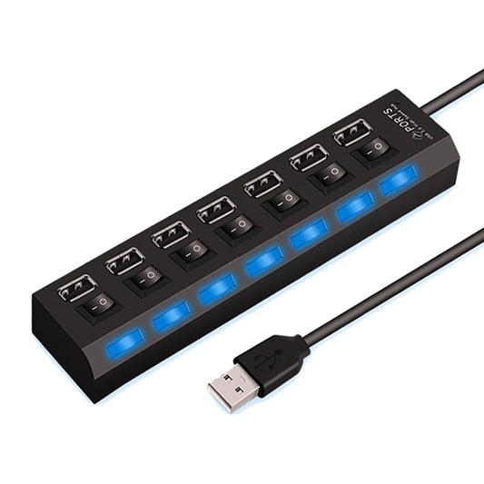 High Speed 4/7 Ports USB HUB 2.0 Adapter Expander Multi USB Splitter Multiple Extender with LED Lamp Switch for PC Laptop - Acros