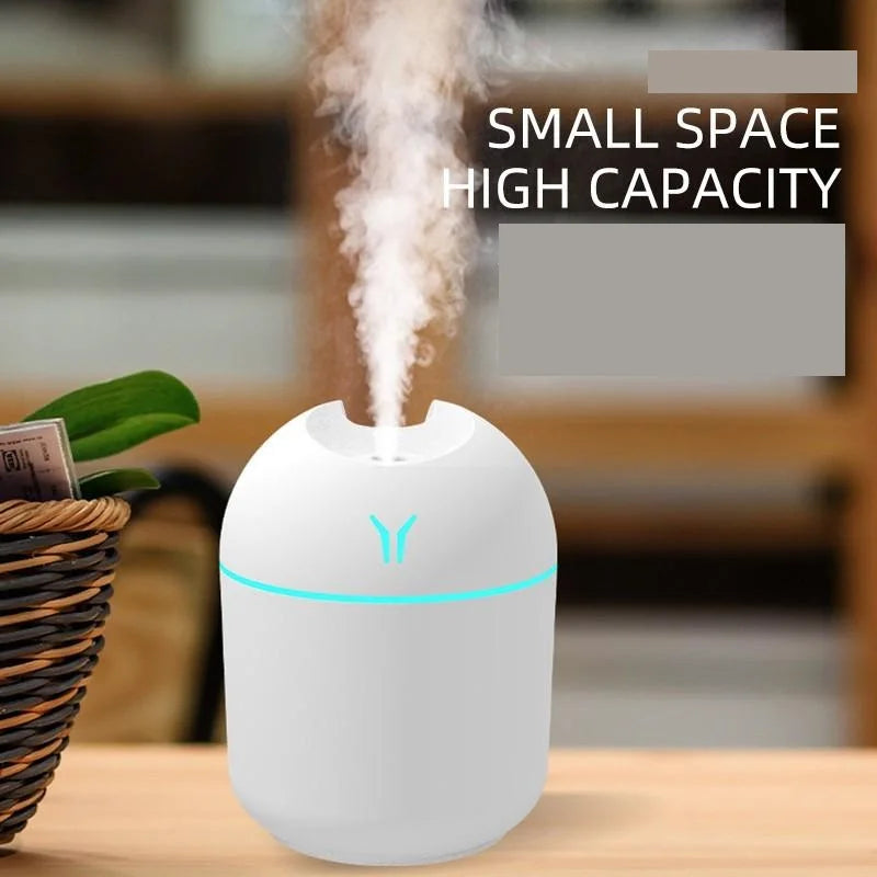 Ansoff 250ml USB mini air humidifier and essential oil diffuser with LED color lamp, ultrasonic mist maker for home or car use.