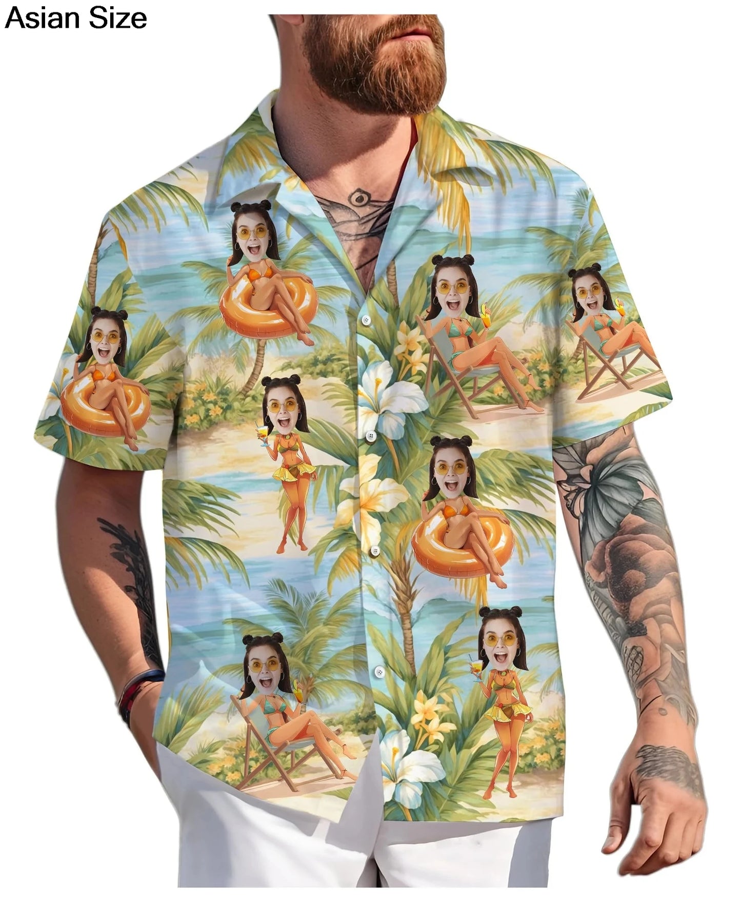 Ansoff custom Hawaiian shirt with face print for women, featuring colorful tropical design, perfect for beachwear and personalized gifts.