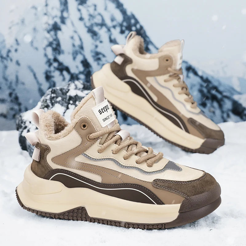 Men's Ansoff winter tooling boots with round toe, non-slip sole, cotton lining, ankle height, and rugged outdoor design.