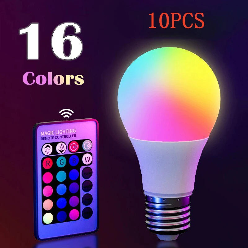 16 Colors RGB Bulb LED Multicolor Bulb E27 220V Household Lighting Dimmable 24 Key Remote Control Smart Lamp Atmosphere Light - Acros