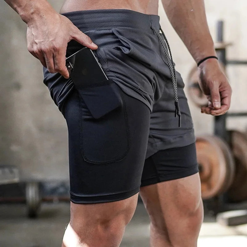 Men's camo running shorts by Ansoff, quick-dry 2-in-1 gym sports shorts for workout, jogging, and summer fitness activities.