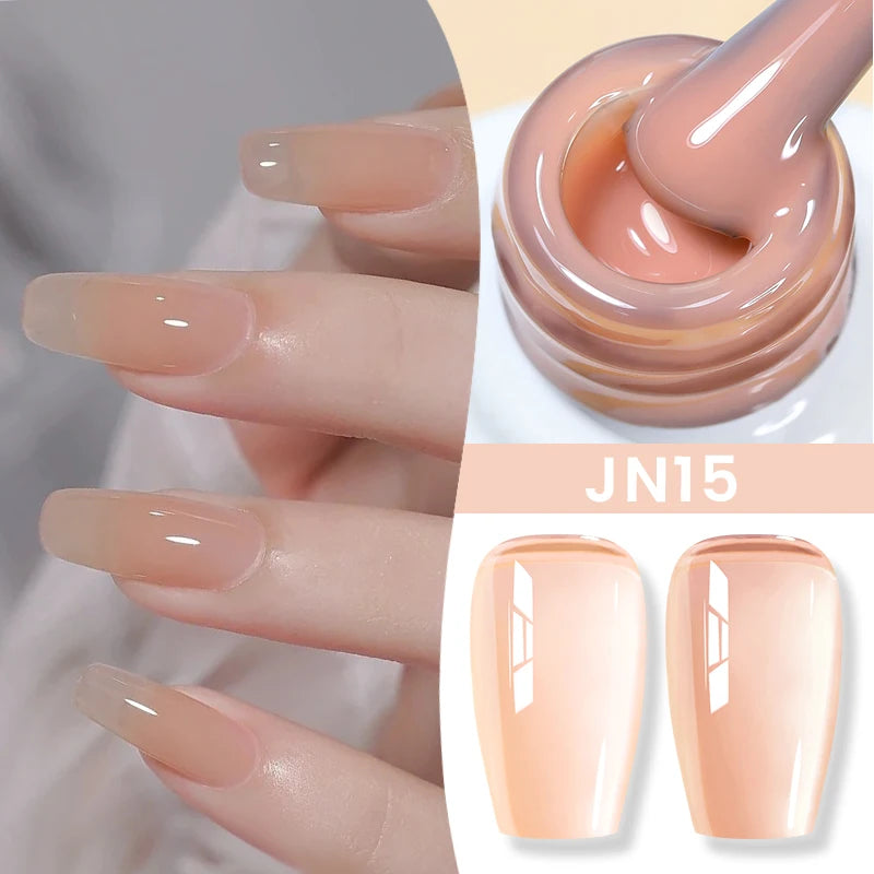 BORN PRETTY Jelly Nude Gel Nail Polish 10ml Light Pink Peach Translucent Color UV Light Cure Gel Varnish Nail Art DIY at Home - Acros
