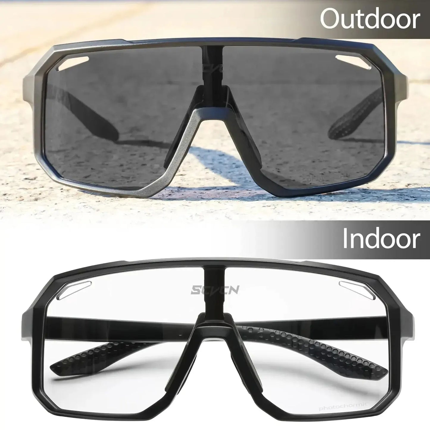 Ansoff photochromic cycling glasses for men and women, mountain biking and outdoor sports eyewear with adjustable lenses.