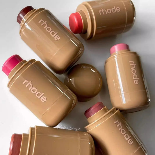 Ansoff Brand skin balm jelly bean lip gloss and waterproof blusher in a compact stick with spicy marg juice box design.