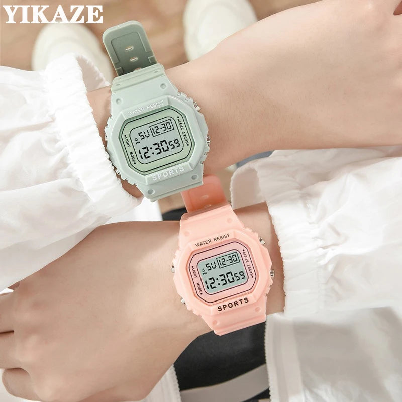 YIKAZE Sports Watch Boys Girls Student LED Electronic Watch Colorful Men Women Square Digital Watches Waterproof Rubber Clock - Acros