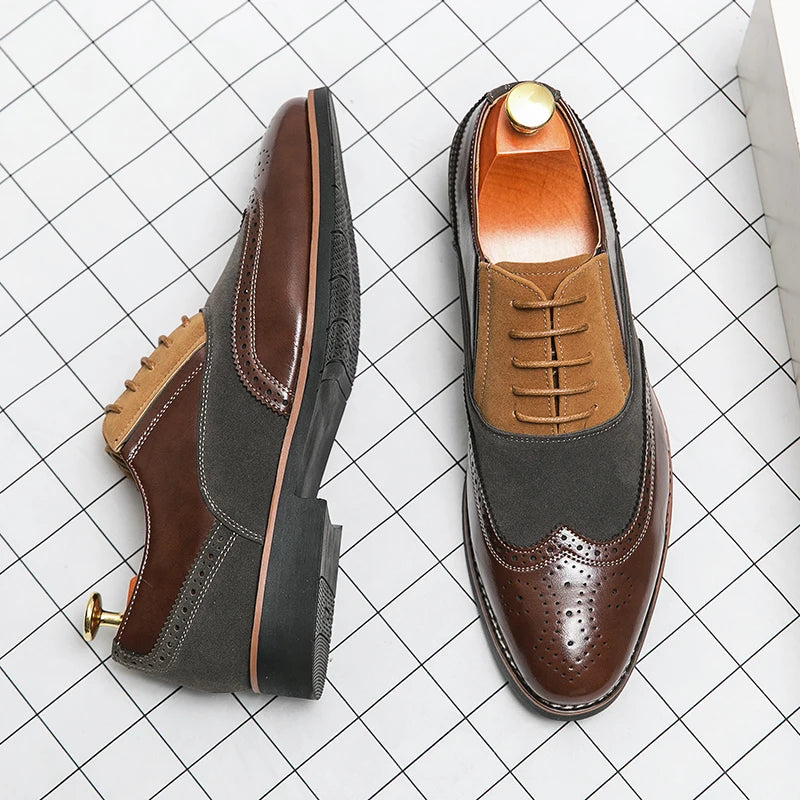 Ansoff men's retro oxford shoes in classic brown leather, featuring brogue detailing for casual or formal occasions.