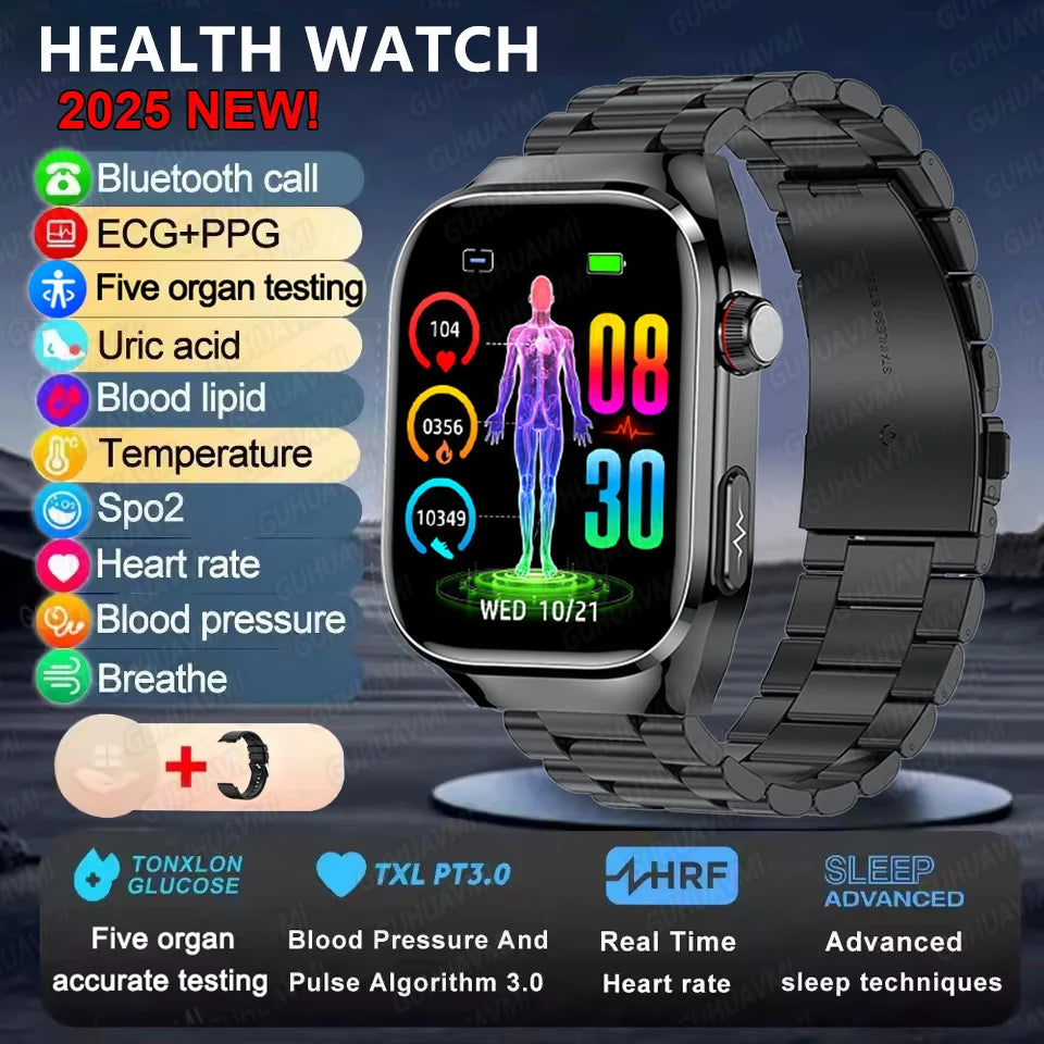 Ansoff 2025 micro physical examination smart watch for men with uric acid, body fat, five organ health tracking, Bluetooth call functionality.