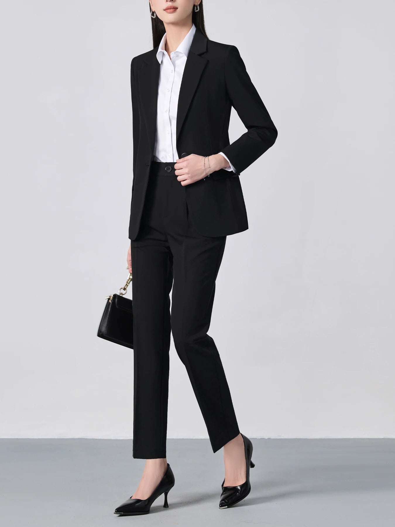 Ansoff single-breasted one-button suit set featuring slim-fit solid-color blazer with notch lapel and matching elegant trousers.